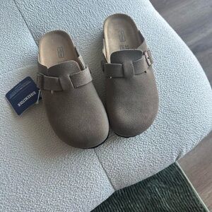 Birkenstock Taupe Suede Clogs